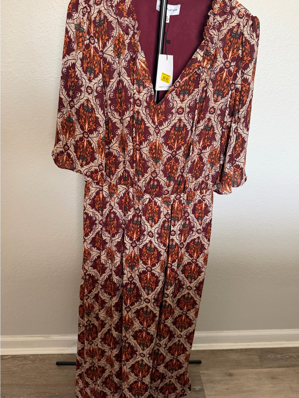 Gibson Latimer Burgundy Floral Midi Dress